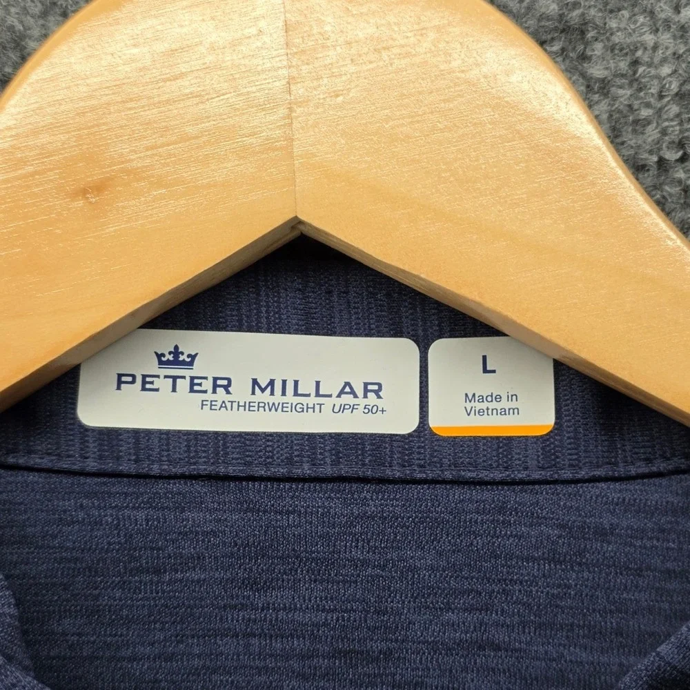 Peter Millar Featherweight Polo Mens Large Navy Blue Space Dye Golf‎ Shirt